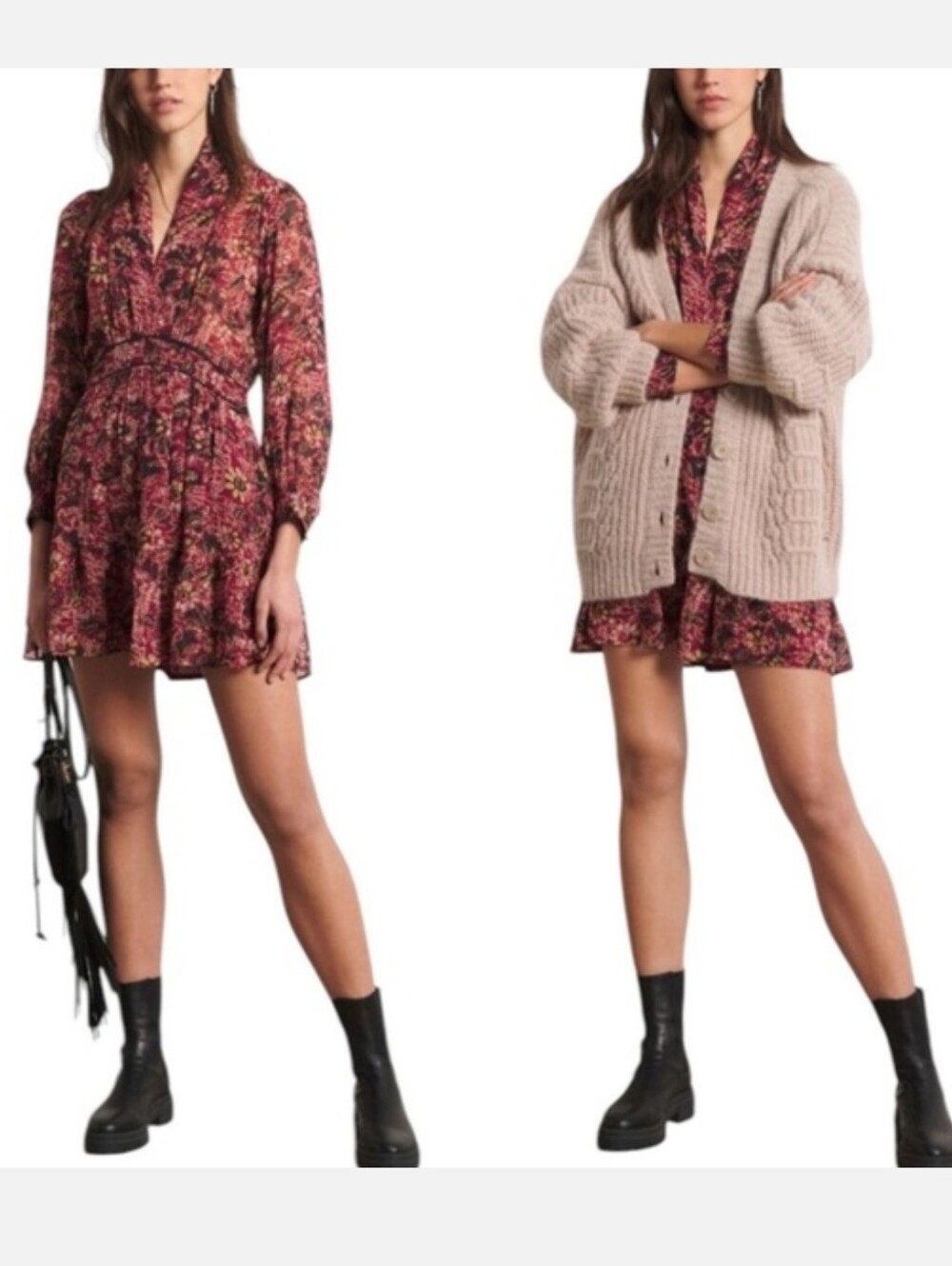 Ba&sh Giani Bordeaux Floral Mini Short Dress Size 4 Small